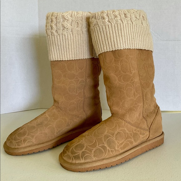 Coach Georgia II Signature Embossed Suede & Knit Boots size 8B. - Picture 4 of 9